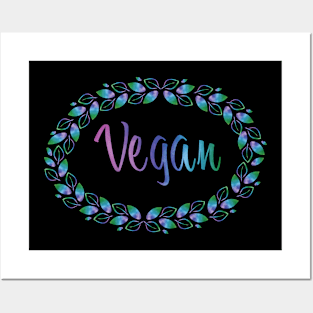 Vegan watercolour leaves Posters and Art